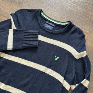 American Eagle AE Y2K Style Knit Sweater Athletic Fit Men's Sz S Stripe Wool Ble